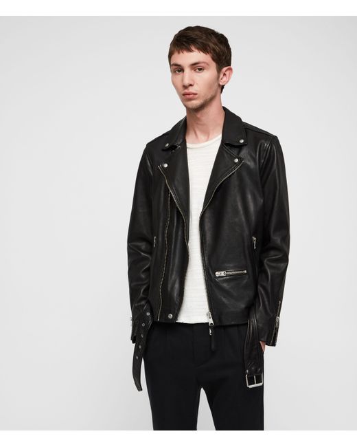AllSaints Wick Leather Regular Fit Biker Jacket in Black for Men | Lyst