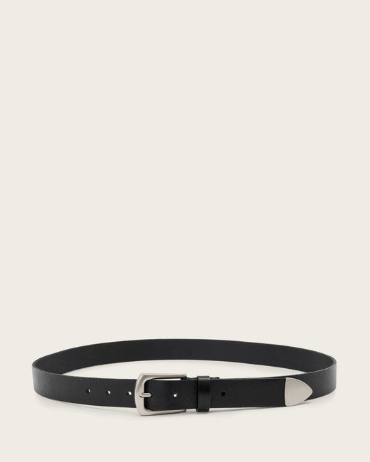 AllSaints White Teo Slim Leather Belt