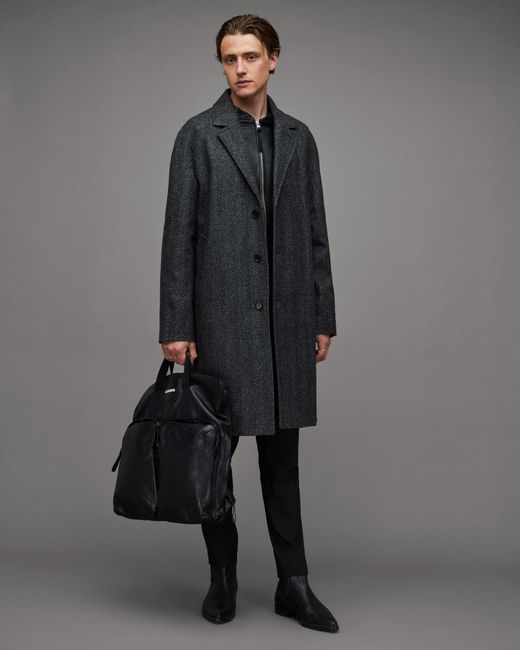 AllSaints Gray Ormond Herringbone Regular Fit Coat for men
