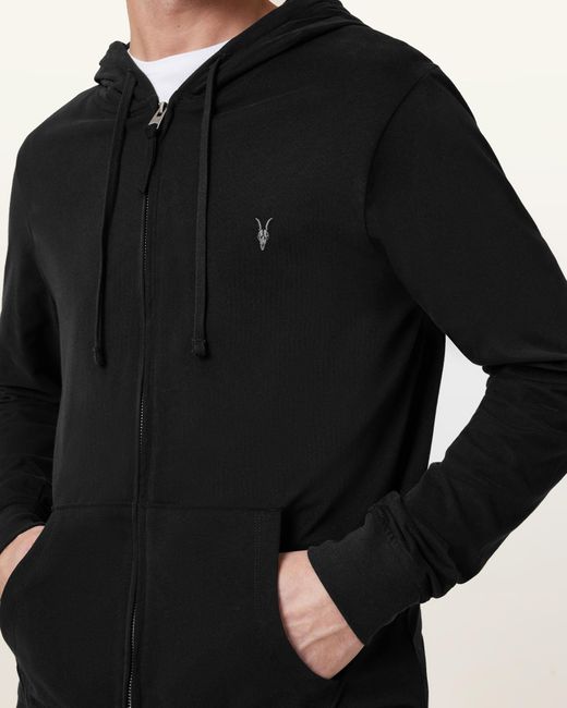 AllSaints Black Brace Zip Up Brushed Cotton Hoodie for men