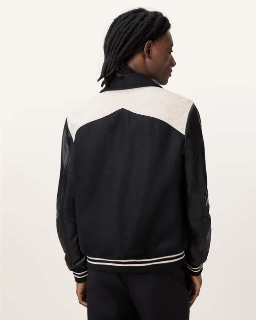 AllSaints Blue Endleton Contrast Leather Bomber Jacket,, /Ecru for men