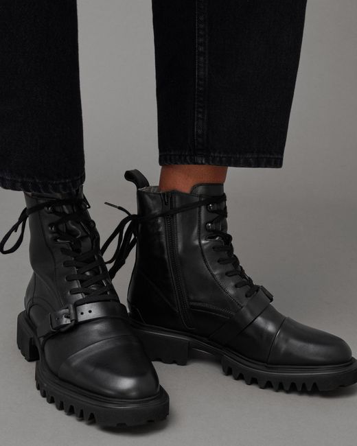 AllSaints Tori Leather Lace Up Boots in Black | Lyst