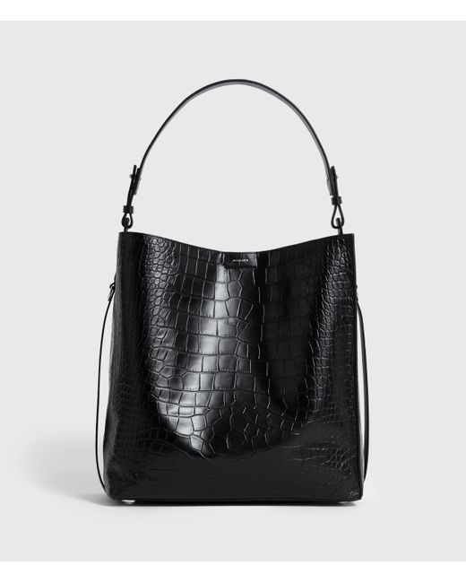 AllSaints Black Polly North South Leather Tote Bag
