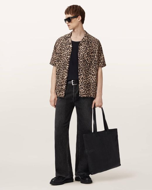 AllSaints Brown Leopardone Linen Blend Shirt for men