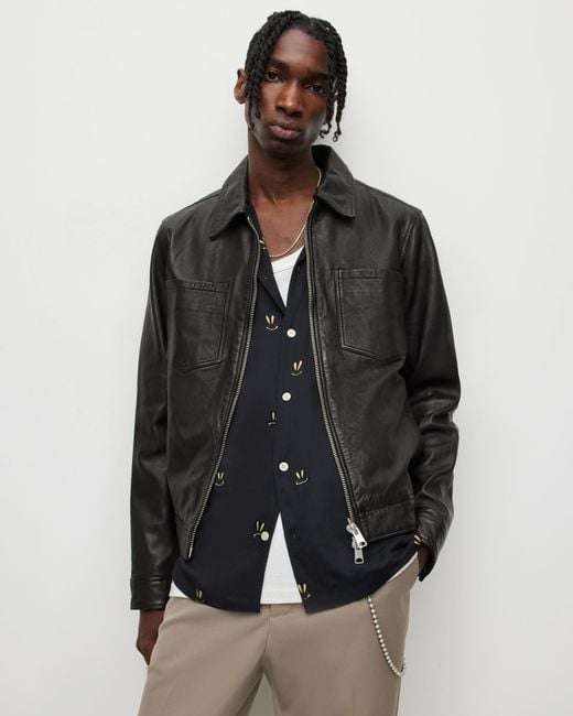 AllSaints Gray Aloy Leather Jacket for men