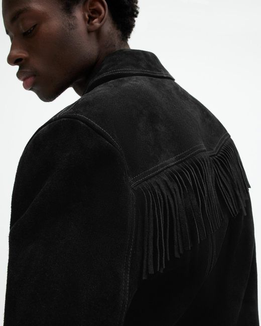 AllSaints Black Warren Suede Western Tassel Jacket for men