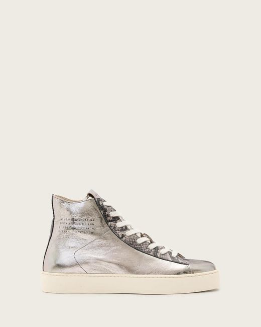 AllSaints Natural Tana Metallic Leather High Top Trainers