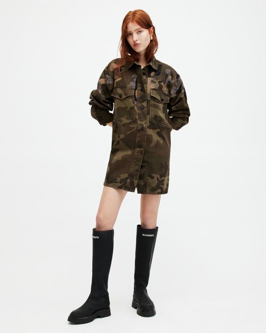 AllSaints Natural Lily Oversized Camouflage Shacket Dress