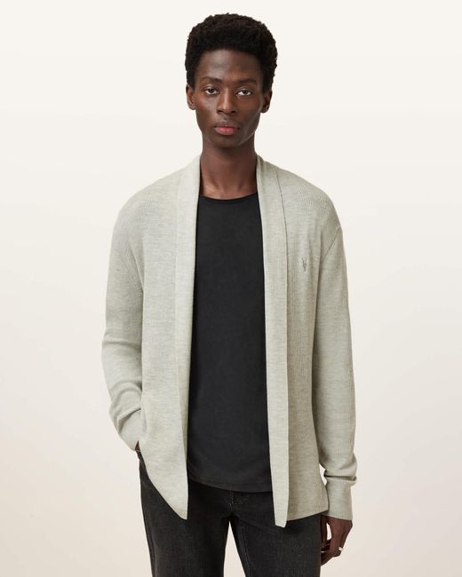 AllSaints Natural Mode Merino Wool Ramskull Open Cardigan for men