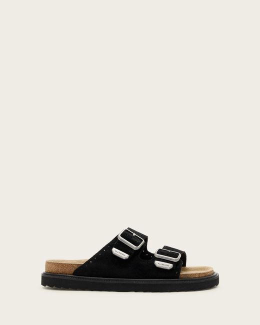 AllSaints Black Randal Buckled Suede Sandals for men