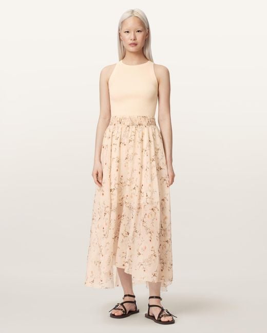 AllSaints Natural Zenia Sleeveless Knit Woven Midi Dress