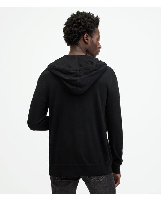 AllSaints Black Mode Merino Wool Zip Up Hoodie for men