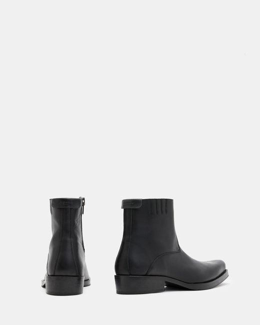AllSaints Black Booker Leather Zip Up Boots for men