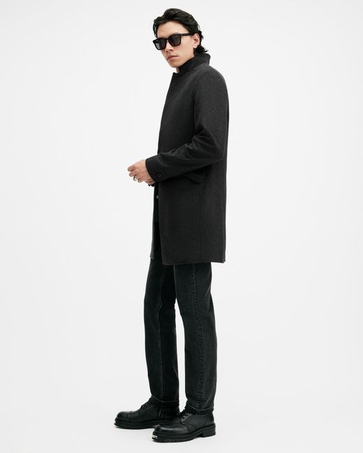 AllSaints Black Hargrove Slim Fit Wool Blend Coat for men