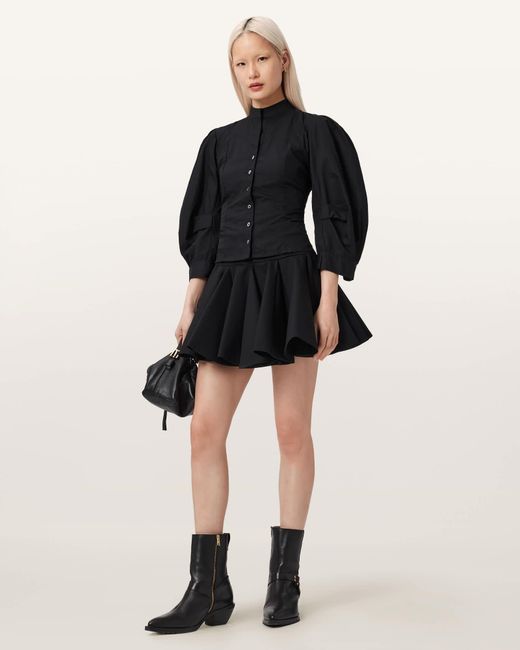 AllSaints Black Viscose/Polyester Tulip Ponte Mini Skirt, /Us 4