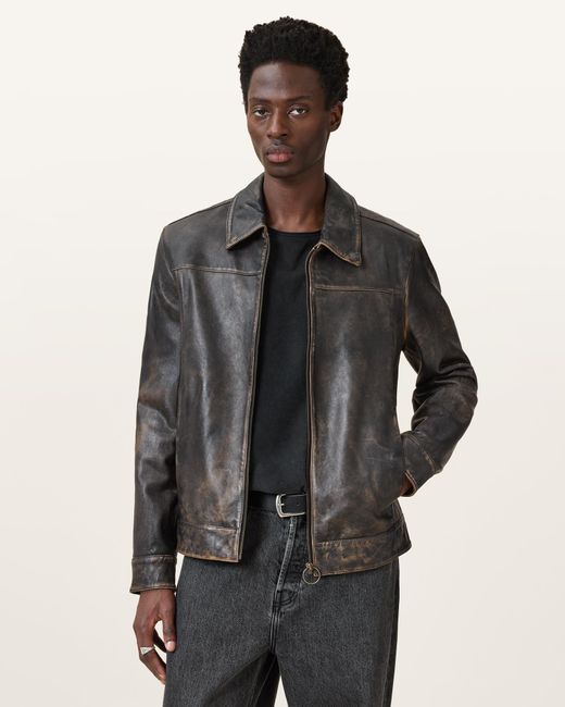 品数豊富！ Alkan AllSaints Zip for Gray in Jacket Leather Tone Two Up ジャケット・アウター