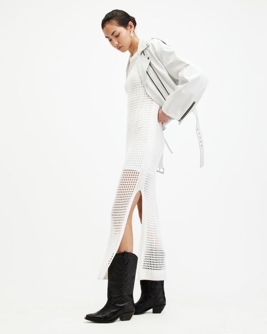 AllSaints White Paloma Open Stitch Maxi Dress