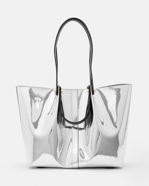 AllSaints White Allington Metallic Leather Tote Bag