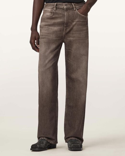 AllSaints Brown Lenny Loose Fit Wide Leg Denim Jeans for men