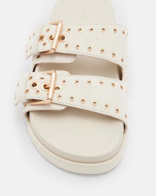 AllSaints White Khai Two Strap Leather Eyelet Sandals