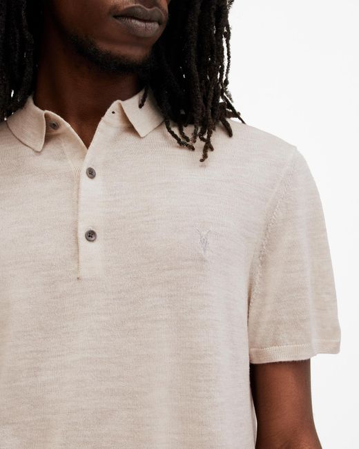 AllSaints White Mode Merino Short Sleeve Polo Shirt, for men