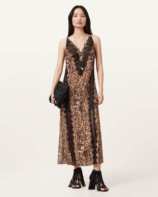 AllSaints Natural Melia Leopard Print Maxi Dress