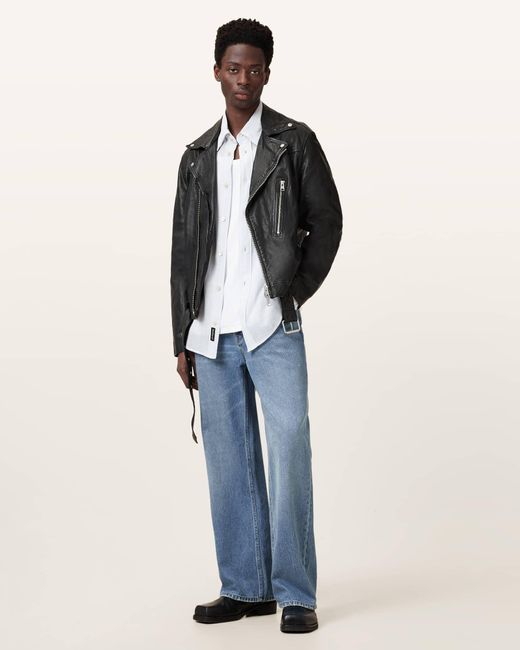 AllSaints Blue Comet Biker Leather Jacket for men