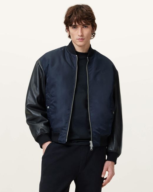 AllSaints Blue Myler Oversize Nylon Bomber Jacket for men
