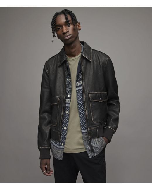 AllSaints Leroy Leather Jacket in Black (Gray) for Men | Lyst