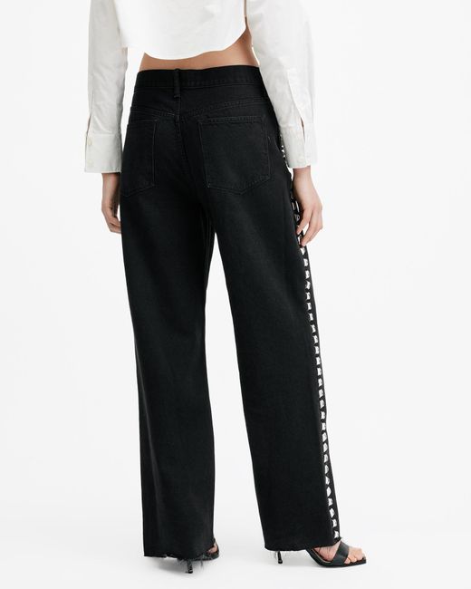 AllSaints Black Blake Studded Wide Leg Denim Jeans