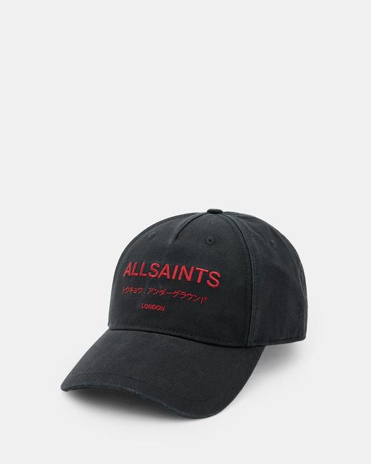 AllSaints Black Underground Logo Print Baseball Cap for men