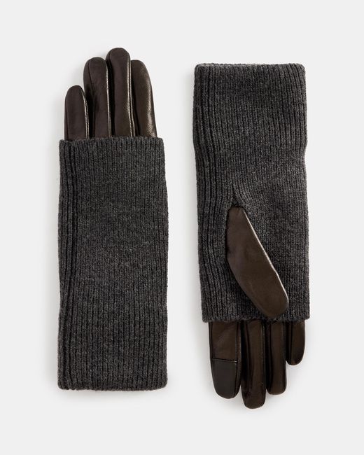 AllSaints Black Zoya Knitted Cuff Leather Gloves