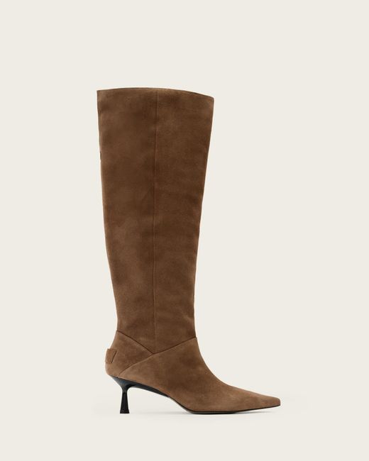 AllSaints Brown Leather Odyssey Knee High Suede Boots, /Us 6/Eu 36