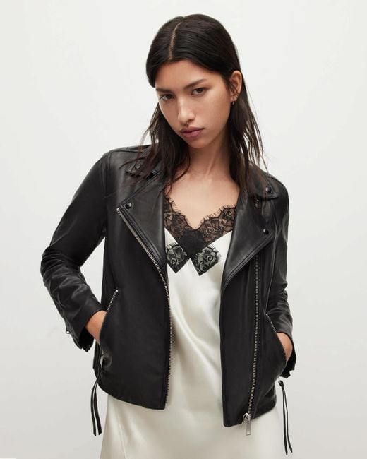 AllSaints Black Dalby Slim Fit Leather Biker Jacket