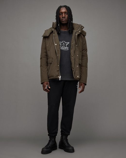 AllSaints Gray Chalk Hooded Relaxed Fit Jacket for men