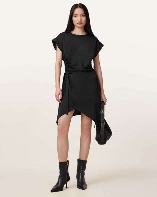 AllSaints Black Riko Wrap Mini Dress