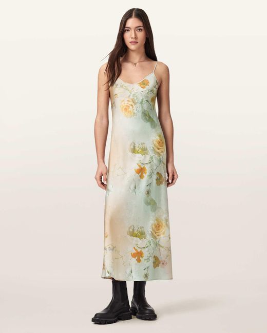 AllSaints Natural Polyester Bryony Floral Slip Dress, /Us 2