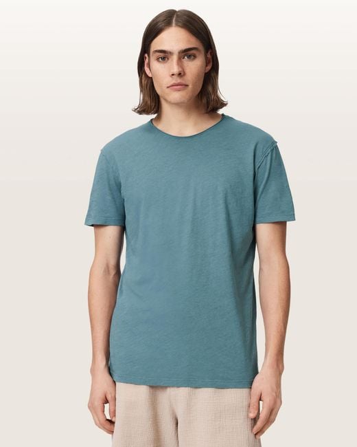 AllSaints Blue Figure Crew Neck Raw Edge T-Shirt,, Ashy for men