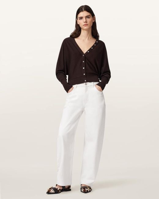 AllSaints White Honor V-Neck Merino Cardigan