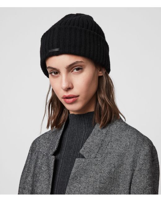 AllSaints Marled Wool Beanie in Black 