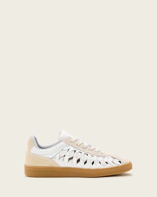 AllSaints Natural Velma Low Top Round Toe Woven Leather Trainers