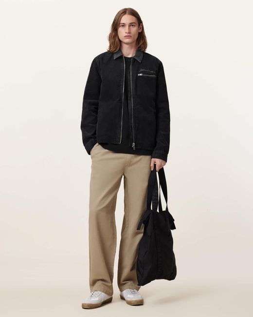 AllSaints Black Hanbury Straight Fit Trousers for men