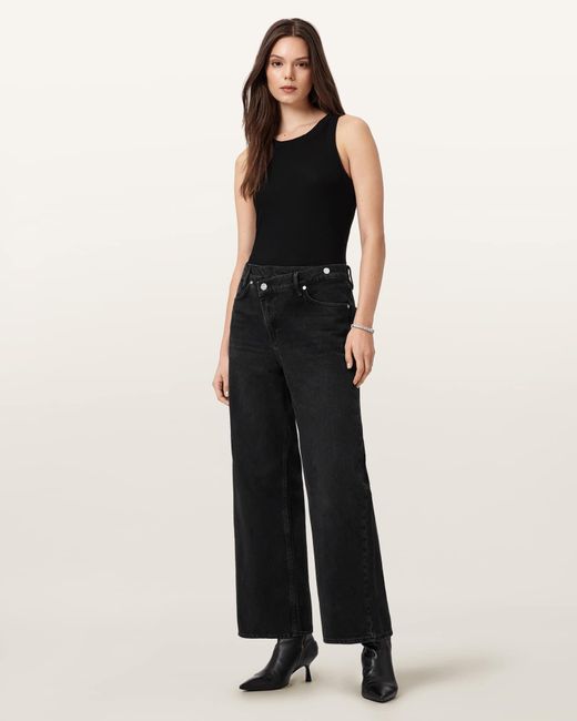 AllSaints Black Aki Mid Rise Crossover Jeans