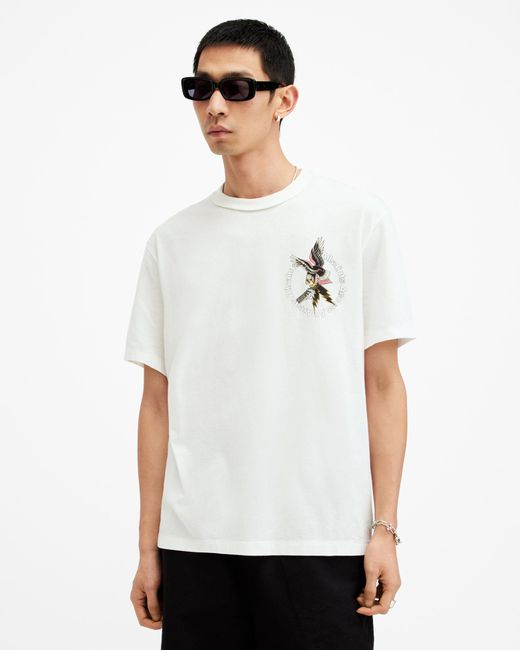 AllSaints White Fret Relaxed Fit Graphic T-shirt, for men