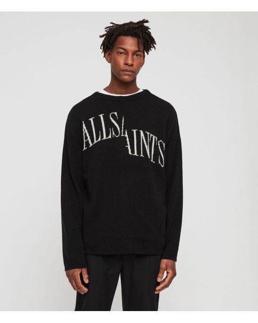 AllSaints Black Split Saints Crewneck Sweater for men