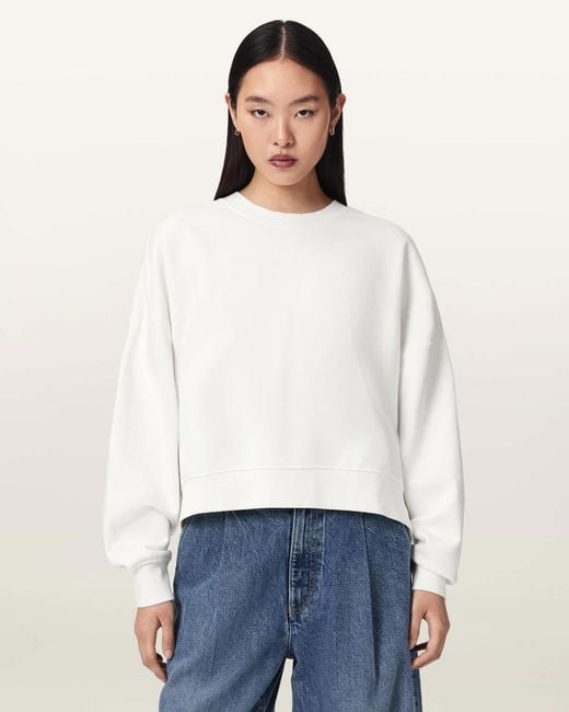 AllSaints White Esme Lila Oversized Long Sleeve Sweatshirt