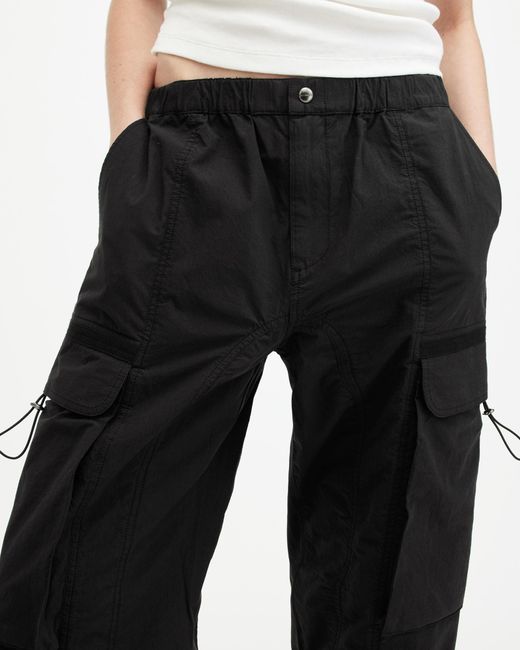 AllSaints Black Barbara Adjustable Cuffed Cargo Trousers,