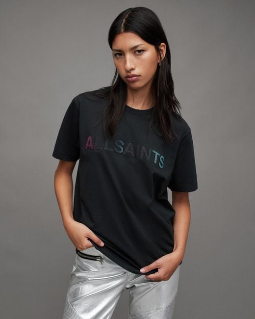 AllSaints Black Shadow Oversized Boyfriend Logo T-shirt,