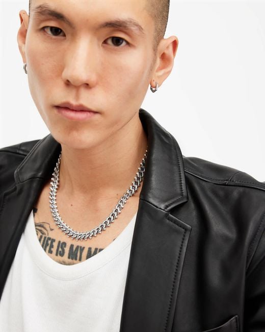 AllSaints Black Arlo Curb Chain Necklace for men