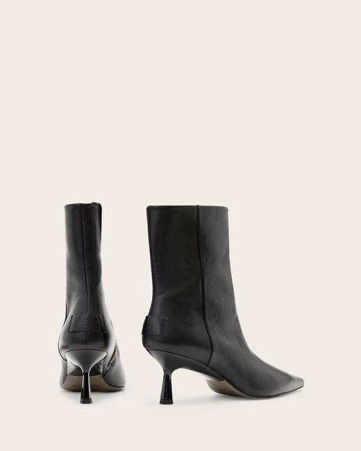 AllSaints Black Vivian Pointed Toe Leather Boots